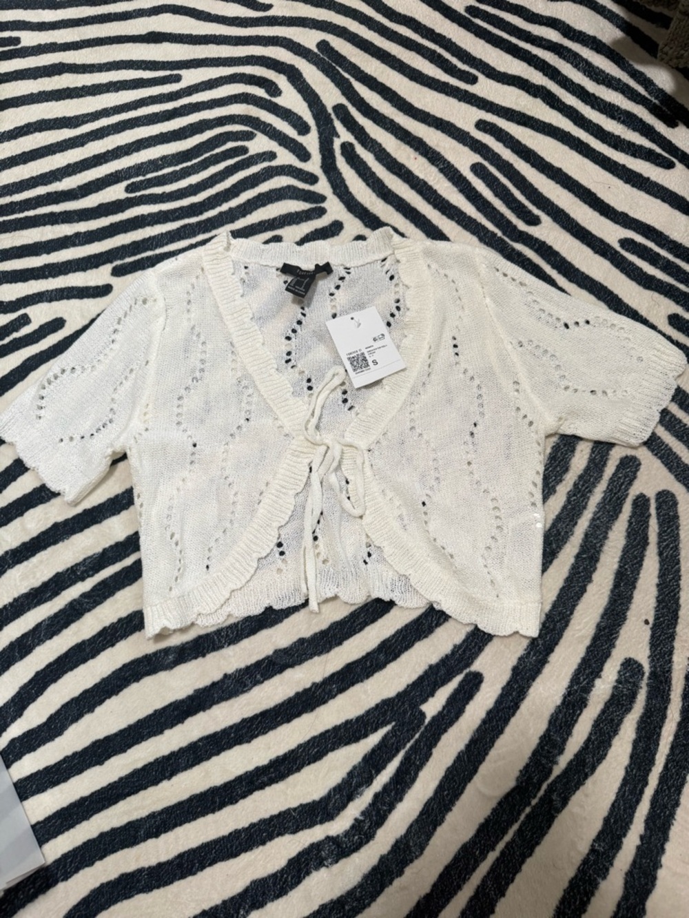 Forever 21 White Knit Tie-Front Short Sleeve Coverup